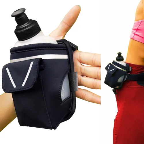 Vista 11 de Diversión para correr 2 en 1: botella de agua de mano de 12 onzas y complemento de cinturón para correr. Correas de diseño sin agarre en la mano