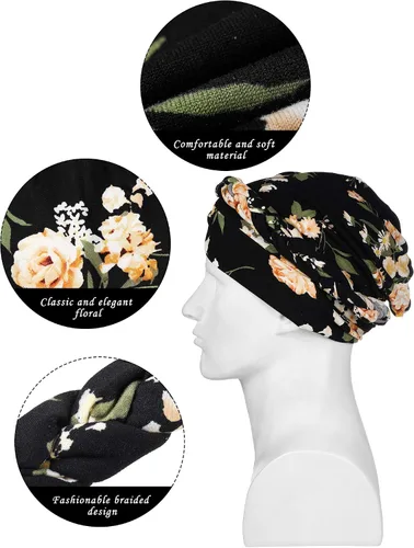 Vista 3 de 3 piezas de turbante para mujer, gorro preatado, gorro de dormir, Multi