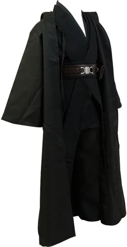 Vista 3 de CosplaySky Disfraz de túnica para niños, túnica de Halloween, uniforme con capucha, color negro y marrón