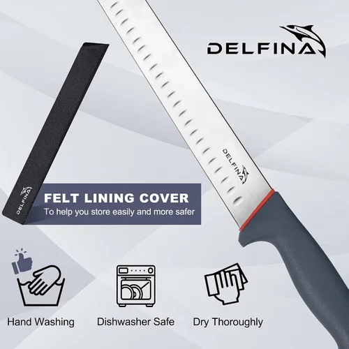 Vista 6 de DELFINA - Cuchillo para cortar pechuga de 12 pulgadas con funda y mango de agarre suave, cuchillo afilado de alta calidad para cortar carne, ideal