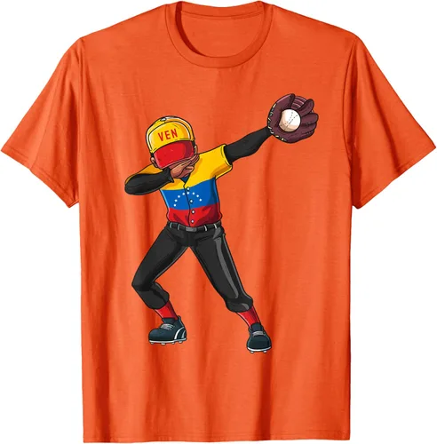 Vista 70 de Baseball Dabbing Venezuela Player Catcher Pitcher Hombres Niños Camiseta, Negro