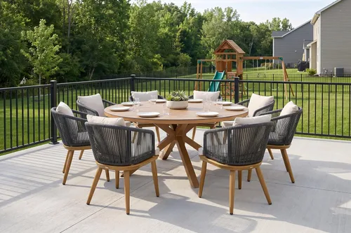 Vista 44 de PURPLE LEAF Juego de muebles para patio de 7 piezas, juego de mesa y sillas de mimbre para exteriores, marco rectangular de aluminio para jardín