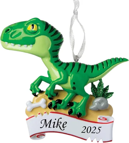 Vista 7 de Adorno de Navidad de dinosaurio 2025 – Recuerdo personalizado de T-Rex para niños – Divertida decoración de vacaciones de animales jurásicos