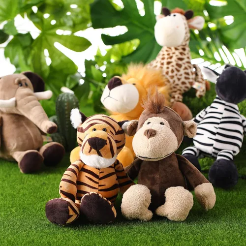 Vista 4 de Zhanmai - Juego de 6 animales de peluche de safari de animales de la selva para decoraciones VBS 2026, león, elefante, cebra, jirafa, tigre y mono