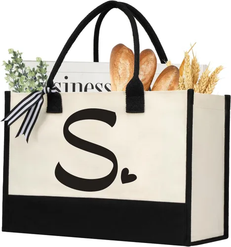 Vista 35 de shenee Initial Canvas Tote Bag, Personalized Beach Bags Gift for Women