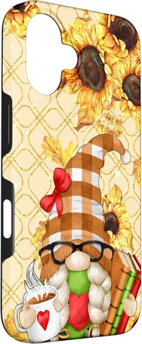 Vista 3 de Sunflower Gnome with Books for Tea Lover Librarian Reading Case for iPhone 16