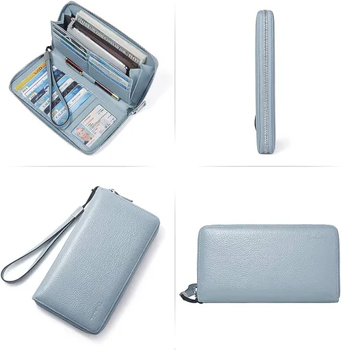 Vista 3 de BOSTANTEN - Carteras de cuero para mujer, bloqueo de identificación por radio frecuencia (RFID), cierre de cremallera alrededor, tarjetero, cartera