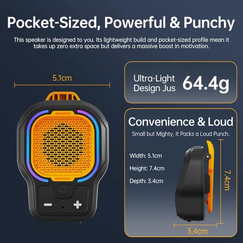 Vista 7 de Altavoz Bluetooth portátil, inalámbrico con clip magnético con 3 modos de luz, USB de 10 horas, micrófono integrado, manos libres, mini altavoz