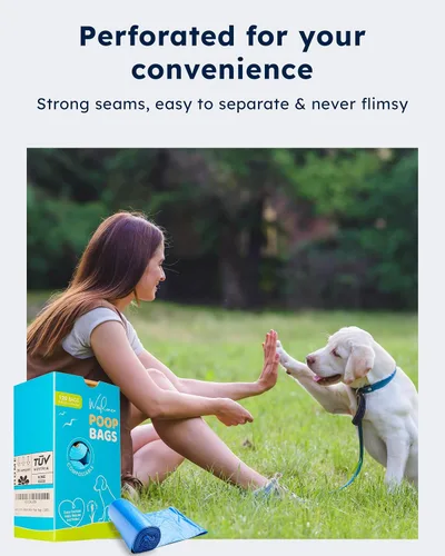 Vista 5 de Wooflinen Home Bolsas compostables para excrementos de perro – Rollos de bolsas para excrementos de perro a prueba de fugas – Grandes 9 x 13
