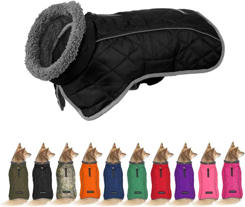 Vista 16 de Fragralley Abrigo para perro pequeño, chaqueta impermeable para perro con forro polar cálido, abrigo de invierno reflectante ajustable para perros
