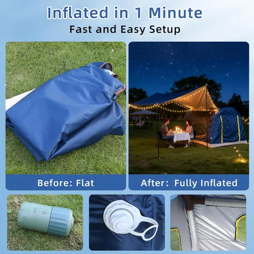 Vista 10 de 2-4 Person Inflatable Camping Tent 60 Second Setup 4 Season Waterproof (PU3000 Oxford) All Weather Tent for Romantic Dates, Fall/Winter