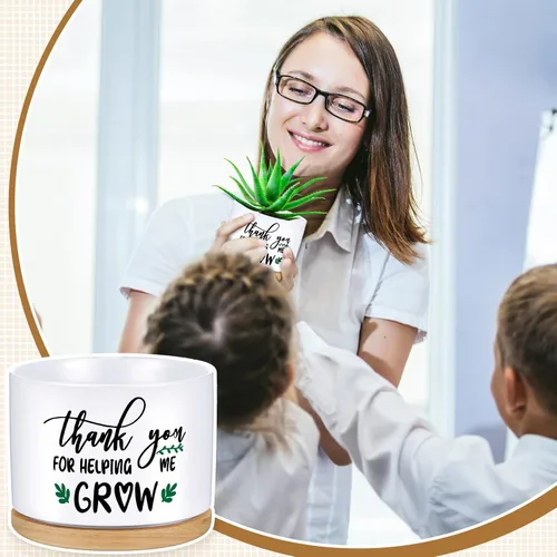 Vista 2 de Newtay Regalo de Apreciación Navideño para Maestros Gracias por Ayudarme a Crecer Regalos Macetas de Cerámica para Suculentas Navidad Blanca Flor