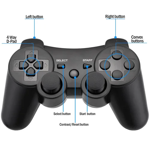 Vista 2 de Ceozon PS3 Controller Wireless 2 Pack Gamepad Compatible for PS3 Remote Joystick with Charging Cables Black and Black
