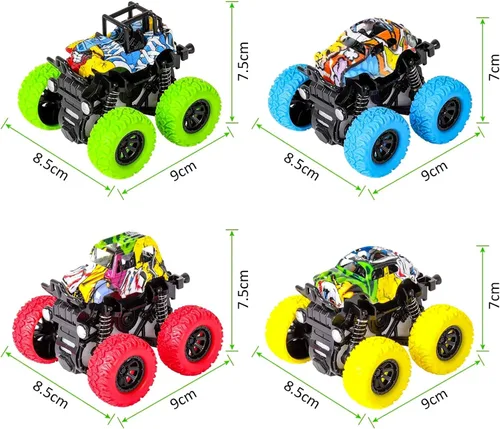 Vista 7 de M SANMERSEN Monster Truck Juguetes para edades de 2 a 4 años, autos de fricción para niños pequeños de 1 a 3 años, auto de acrobacias giratorio