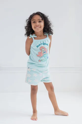 Vista 2 de Disney Minnie Mouse Princess Ariel - Camiseta sin mangas para niñas y pantalones cortos de delfín retro activo para niños pequeños y grandes