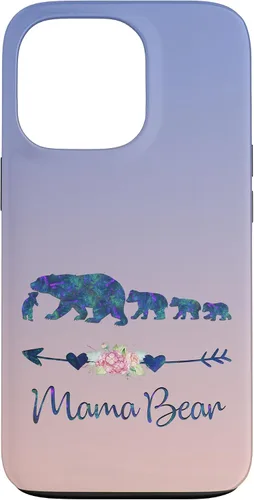 Vista 10 de Teal Blue Purple Floral Mama Bear Four Cubs Blue Pink Case for iPhone 17