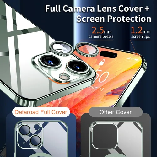 Vista 3 de Dataroad - Funda magnética de titanio verde para iPhone 15, protección completa de la cámara [compatible con Magsafe] [No se pone amarillento]