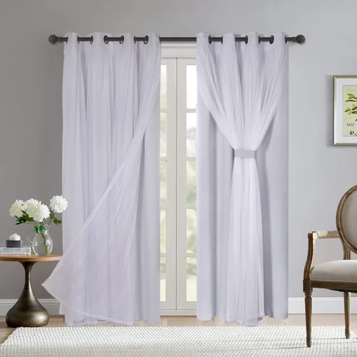 Vista 15 de BONZER Cortinas opacas con superposición transparente, mezcla y combina paneles de ventana de doble capa con aislamiento térmico para sala de estar