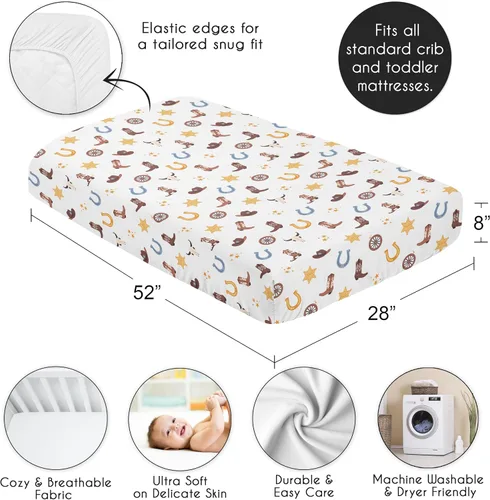 Vista 4 de Sweet Jojo Designs Sábanas bajeras para cuna (vaquero bohemio occidental) para niños, guardería infantil, habitación de niños pequeños, tamaño azul