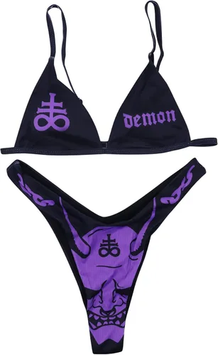 Vista 108 de AIBEARTY Traje de baño de dos piezas con estampado de calaveras para mujer, conjunto de bikini triangular de corte alto para fiesta, festival