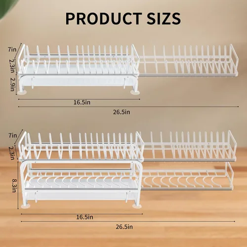 Vista 6 de Escurridor de platos con escurridor, organizador deslizante para cocina, soporte extraíble, escurridor fuerte de carga (1 capa)