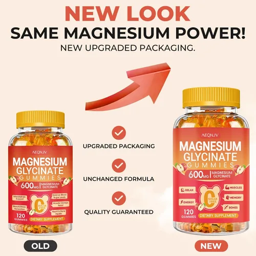 Vista 8 de Gomitas de glicinato de magnesio de 600 mg de alta absorción, glicinato de magnesio para mujeres y hombres con vitamina D, B6 y CoQ10 para adultos