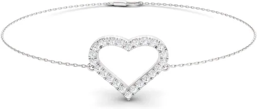 Vista 7 de Diamondere Pulsera de cadena de corazón de diamantes y piedras preciosas naturales y certificadas, en oro blanco de 14 quilates, pulsera de 0.34