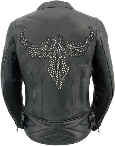 Vista 7 de Milwaukee Leather MLL2570 Chaqueta de Cuero para Motocicleta Negra 'Phoenix Embroidered' para Mujer