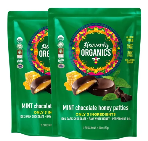 Vista 6 de Heavenly Organics Empanadas de miel de chocolate y almendras, hechas con cacao 100% orgánico y miel blanca cruda 100% orgánica; sin OMG, comercio