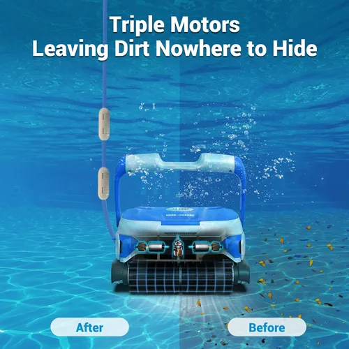 Vista 2 de Rock&Rocker Potente limpiador automático de piscina mejorado, aspiradora robótica de piscina con escalada en la pared, dos cestas de filtro más