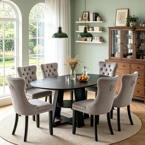 Vista 55 de Juego de 4 mesas de comedor redondas de 5 piezas para 4, 43.3 a 59 pulgadas, extensibles, redondas a ovaladas, juego de 4, mesas de comedor de Mesa