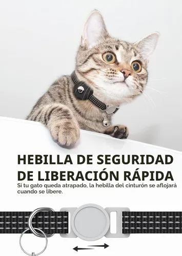 Vista 4 de Apple AirTag - Collar para gatos, rastreador GPS con función separable y campana, ligero para gatos y gatitos (negro)