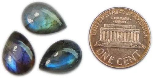 Vista 5 de Natural Calibrated 10x14mm Pear Shape Blue Fire Labradorite Cabochon Loose Gemstone 3pcs Box. for Healing Wellness and Jewelry Making.