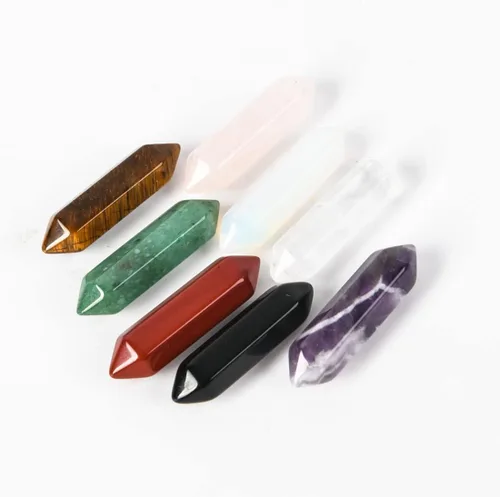 Vista 2 de YGLINE Juego de varitas de cristales curativos, piedras preciosas de cristal Reiki, piedra de chakra, prisma facetado puntiagudo, terapia