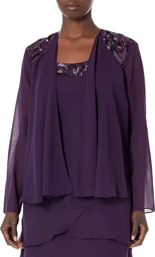 Vista 3 de SL Fashions Vestido de chaqueta de lentejuelas escalonadas adornado para mujer pequeño y regular Púrpura