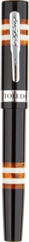 Vista 19 de Conklin Toledo - Pluma estilográfica en negro con segmentos de anillo azul y blanco, punta media, pluma estilográfica de lujo con detalles cromados