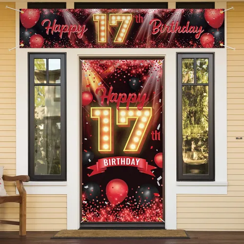 Vista 34 de Juego de carteles de feliz cumpleaños 10 para puerta, porche, decoraciones de cumpleaños de 10 años, suministros de fiesta para mujeres y hombres