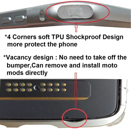 Vista 3 de Funda para Moto Z2 Play (con 1 película trasera), cubierta de marco de parachoques de metal de aluminio compatible con Moto Mods protectora