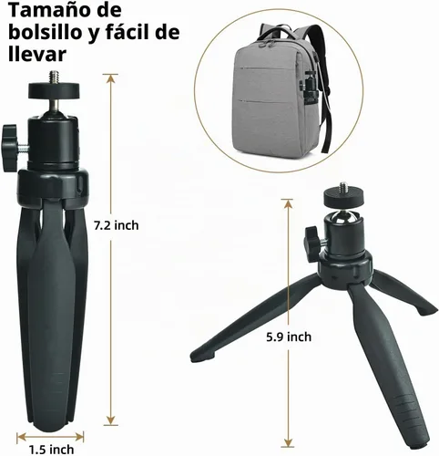 Vista 3 de Mini soporte de trípode de escritorio con cabeza esférica universal de 1/4 tornillo de 6.3 pulgadas para proyectores, cámaras DSLR, cámaras web