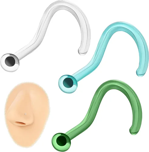 Vista 6 de ZS 3 piercings de cristal para la nariz transparentes, 0.63 oz, cartílago curvado, hélice, hélice, nariz, piercing para tabique, joyería
