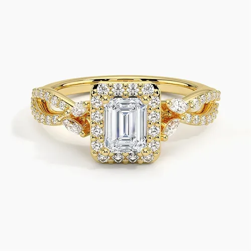 Vista 4 de IGI Anillo de compromiso de diamantes creados en laboratorio de excelente talla esmeralda blanca de 0.93 quilates con marquesa de acento y diamantes