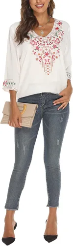 Vista 5 de Grosy Tops bordados bohemios para mujer, ropa hippie, blusas campesinas mexicanas, ropa tradicional bohemia