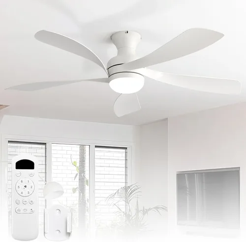 Vista 23 de Sofucor Ventilador de techo inteligente de perfil bajo de 52 pulgadas con luces y control remoto, ventilador de techo empotrado funciona con Blanco