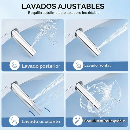 Vista 2 de Asiento de inodoro de bidé alargado, bidé calentado con control remoto, agua tibia ilimitada y secador de aire caliente, asiento con calefacción