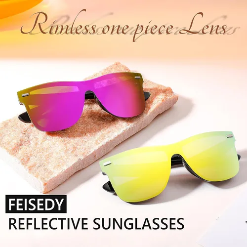 Vista 7 de FEISEDY Gafas de sol reflexivas de una pieza sin montura de moda con lentes de sol reflectantes B4114
