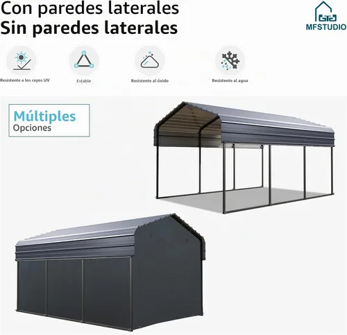 Vista 9 de MFSTUDIO - Cochera metálica de 10 x 15 pies, cochera resistente con paredes laterales