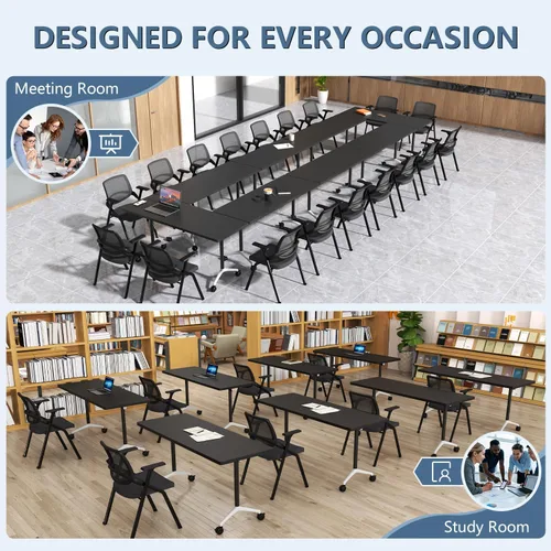 Vista 8 de Paquete de 2 mesas de conferencias plegables, mesa de entrenamiento modular Negro 1
