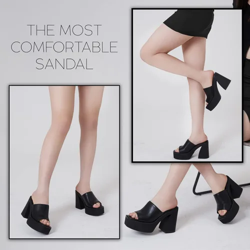 Vista 4 de CYNLLIO Sandalias de plataforma para mujer, sin cordones, puntera abierta, sandalias de tacón alto grueso para verano, para exteriores, zapatos