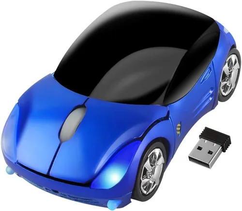 Vista 2 de EALEK, Ratón inalámbrico, mouse con forma de auto 3D, ratón óptico de 2.4 GHz 1600 DPI, lindo mouse USB para PCportátilcomputadora, mouse ergonómico