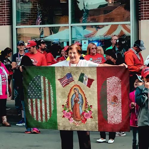 Vista 7 de Bandera mexicana de 3 x 5 pies, bandera estadounidense para exteriores con bandera de la Virgen María, colores vivos, banderas patrióticas